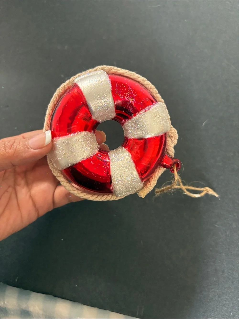Pottery Barn Glass Lifesaver Ornament Beach-Life Nautical Theme